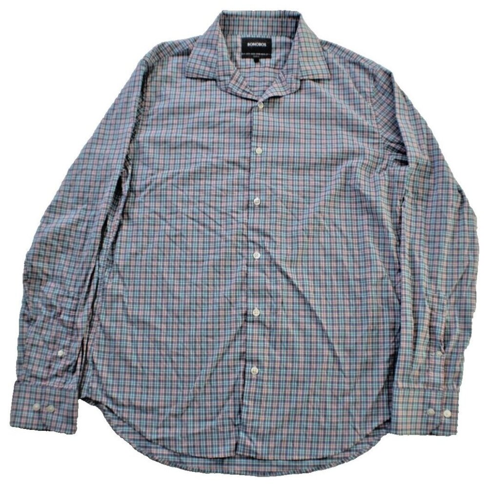 Bonobos Men's Slim Fit Plaid Button Down Shirt Size L